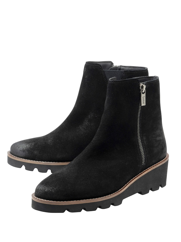 Lotus Black Leather Wedge Ankle Boots - Image 2 of 4 Lotus Black Leather Wedge Ankle Boots - Image 2 of 4