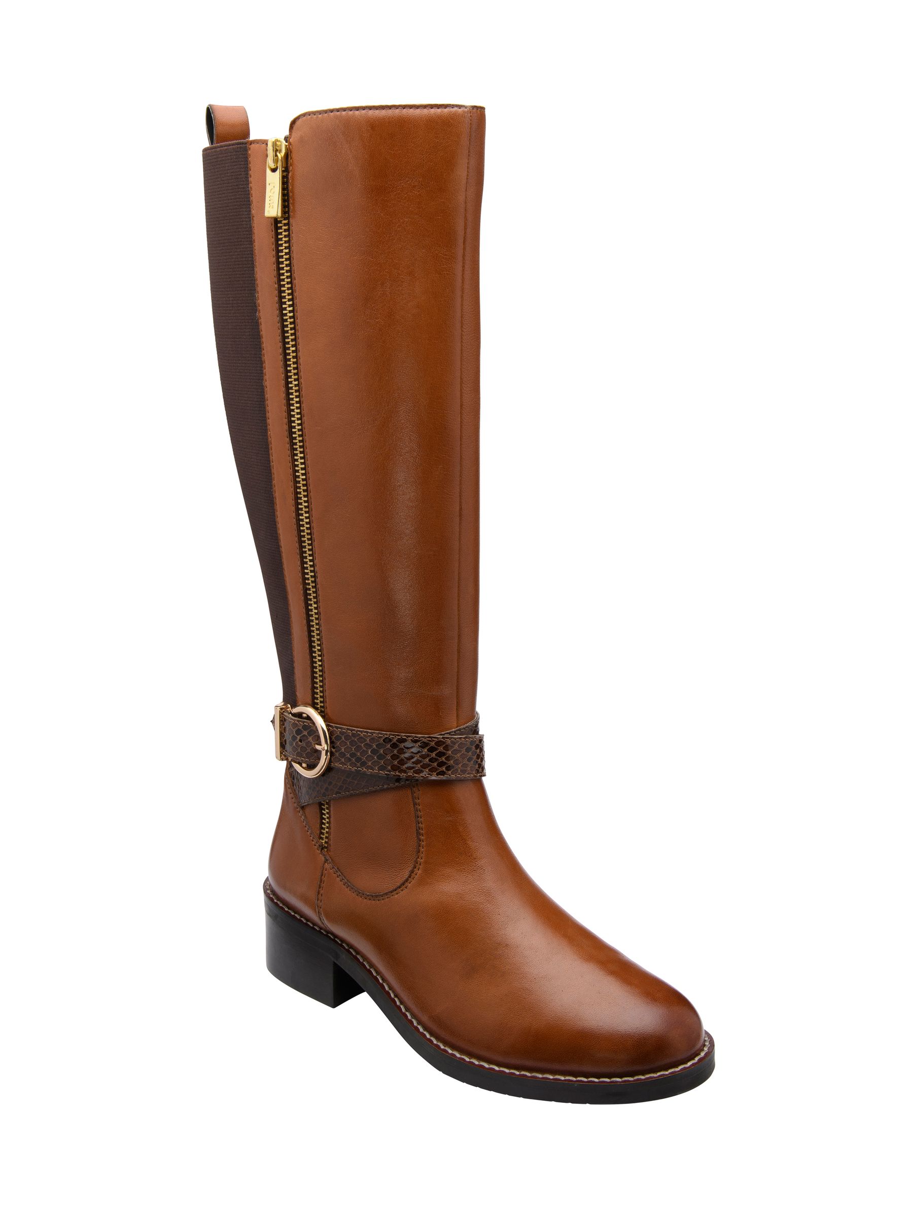 Lotus Women's Brown Leather Knee High Boots With Stretch Panel - Image 1