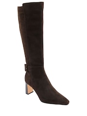 Lotus Brown Heeled Suede Knee High Boots - Image 1 of 4