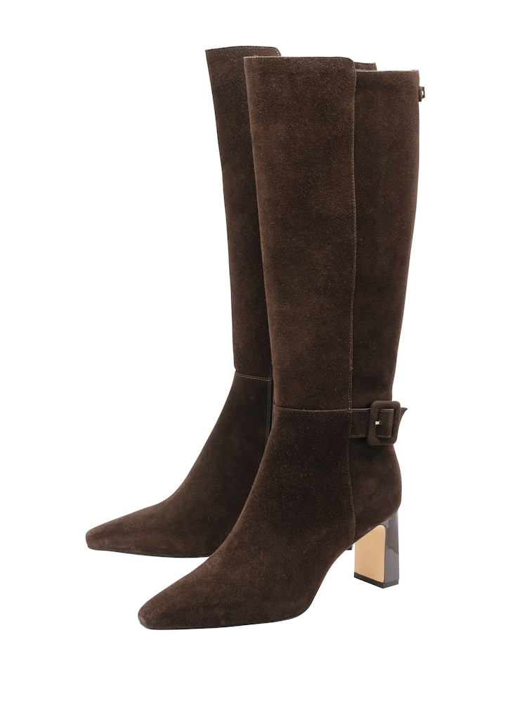 Lotus Brown Heeled Suede Knee High Boots - Image 2 of 4 Lotus Brown Heeled Suede Knee High Boots - Image 2 of 4