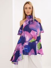 Star by Julien MacDonald Purple Floral Cold Shoulder Top - Image 1 of 4