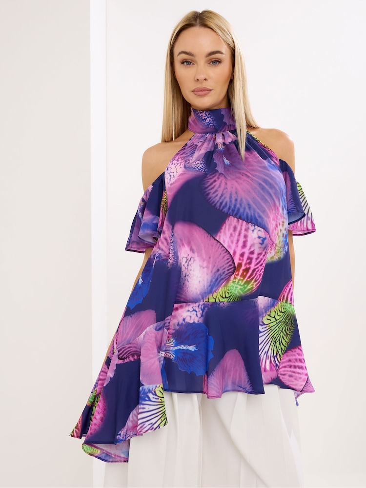 Star by Julien MacDonald Purple Floral Cold Shoulder Top - Image 1 of 4