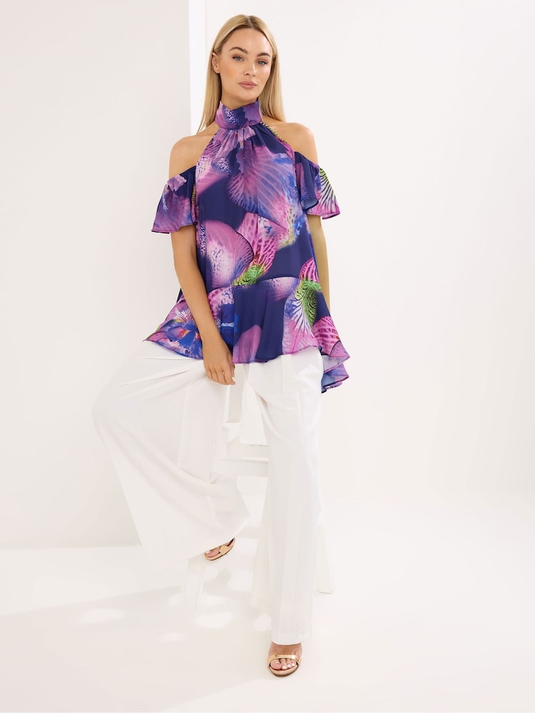 Star by Julien MacDonald Purple Floral Cold Shoulder Top - Image 2 of 4