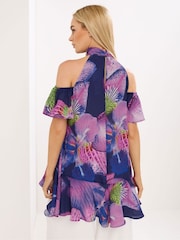 Star by Julien MacDonald Purple Floral Cold Shoulder Top - Image 3 of 4