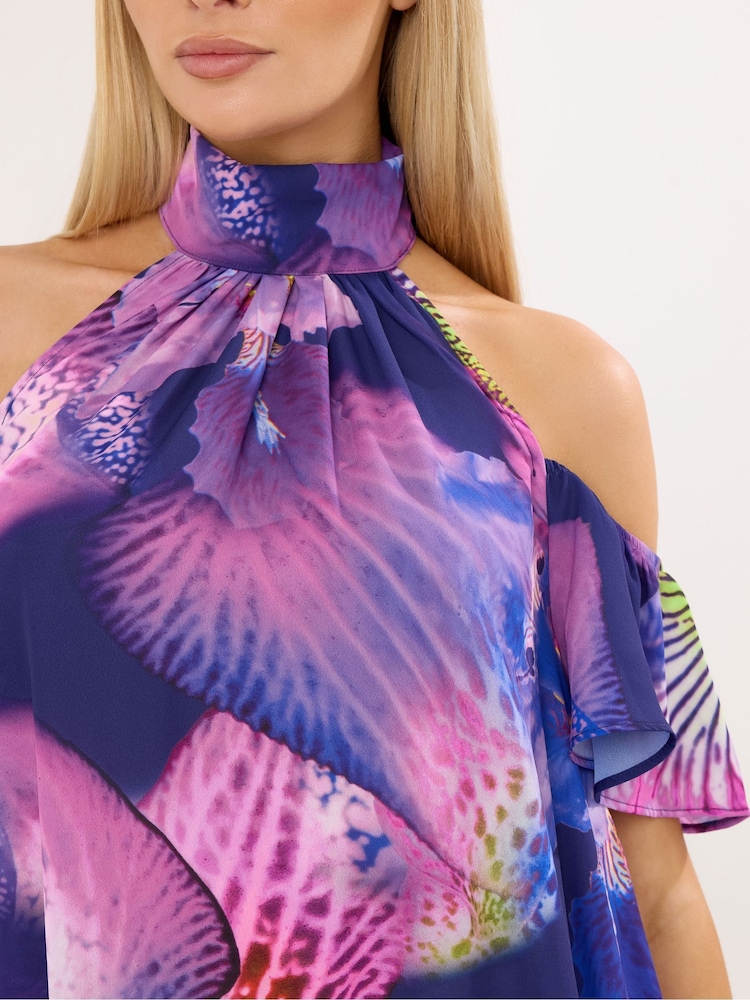 Star by Julien MacDonald Purple Floral Cold Shoulder Top - Image 4 of 4