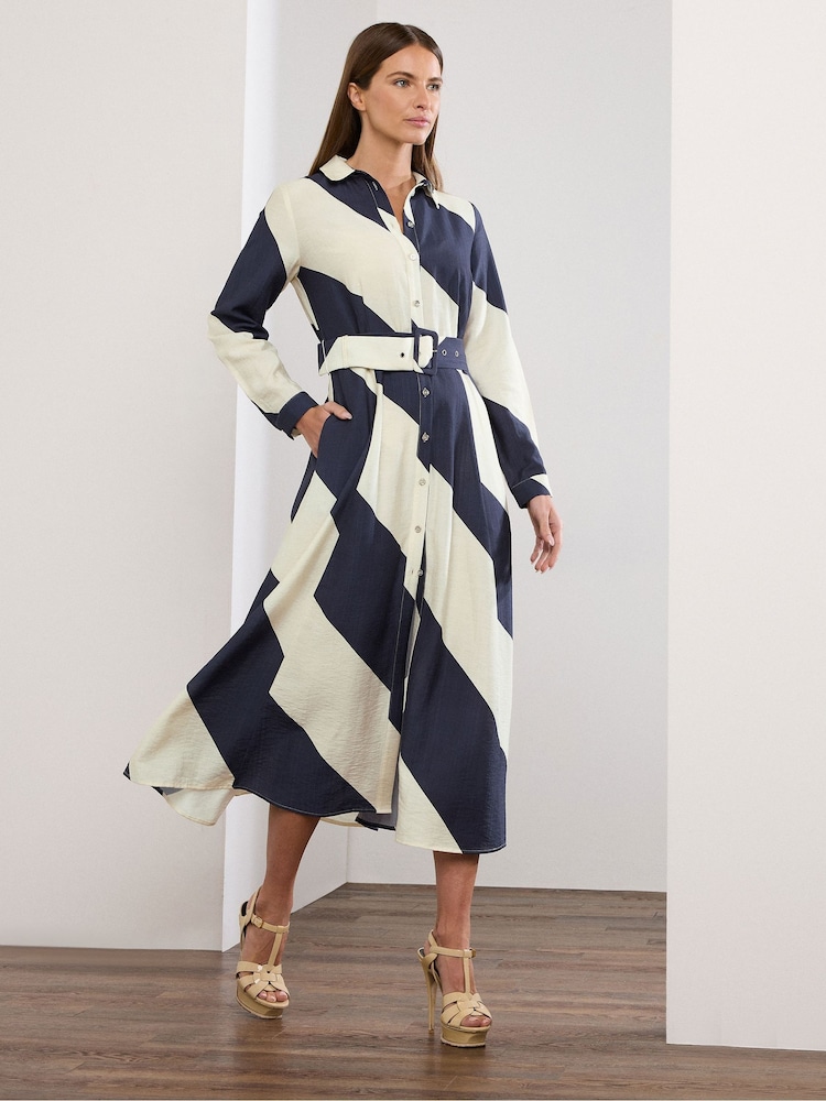 Star by Julien MacDonald Blue Stripe Print Shirt Dress - Image 1 of 5 Star by Julien MacDonald Blue Stripe Print Shirt Dress - Image 1 of 5