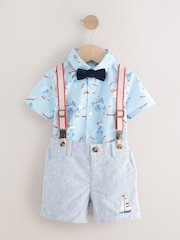 Blue/White Ship All Over Printed Shirt, Braces, Short & Bow Tie Set (3mths-7yrs) - Image 1 of 5