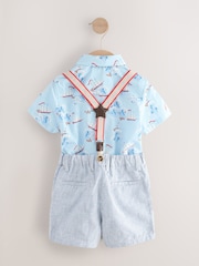 Blue/White Ship All Over Printed Shirt, Braces, Short & Bow Tie Set (3mths-7yrs) - Image 2 of 5