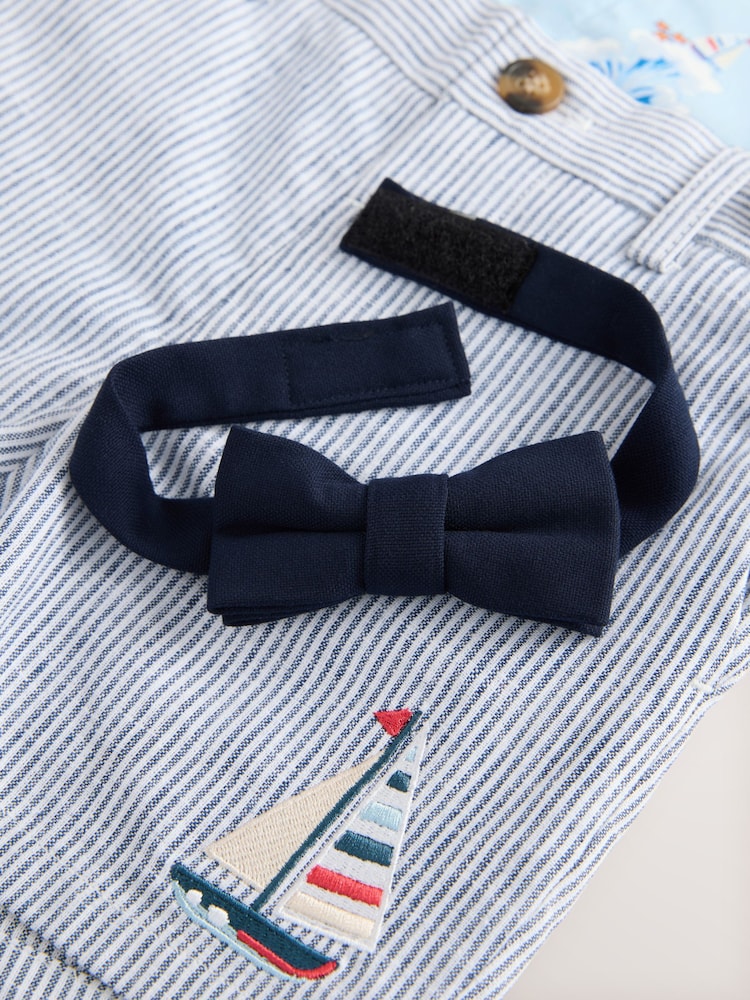 Blue/White Ship All Over Printed Shirt, Braces, Short & Bow Tie Set (3mths-7yrs) - Image 5 of 5