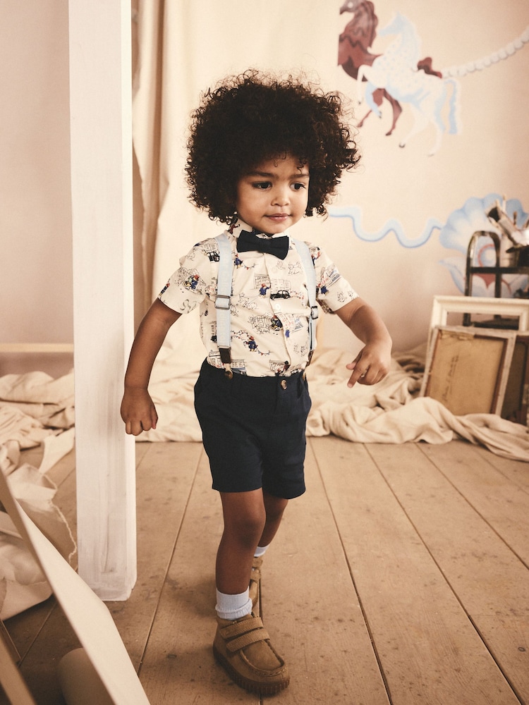 Blue/White Paddington Shirt, Braces, Short & Bow Tie Set (3mths-7yrs) - Image 1 of 11