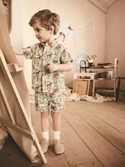 Green Farm All Over Printed Linen Blend Shirt & Shorts Set (3mths-7yrs) - Image 1 of 9