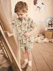 Green Farm All Over Printed Linen Blend Shirt & Shorts Set (3mths-7yrs) - Image 2 of 9