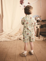 Green Farm All Over Printed Linen Blend Shirt & Shorts Set (3mths-7yrs) - Image 3 of 9
