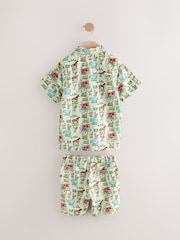 Green Farm All Over Printed Linen Blend Shirt & Shorts Set (3mths-7yrs) - Image 7 of 9