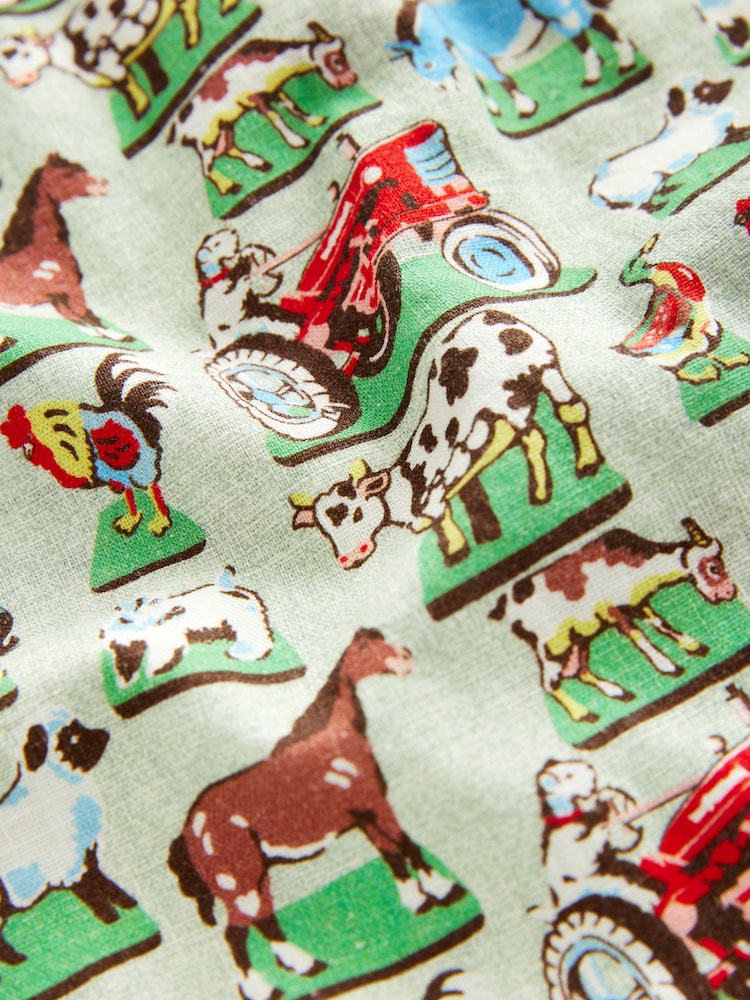 Green Farm All Over Printed Linen Blend Shirt & Shorts Set (3mths-7yrs) - Image 9 of 9