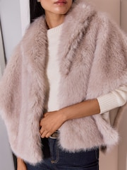Lipsy Cream Faux Fur Cape Poncho - Image 1 of 3