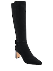 Lotus Black Heeled Suede Knee High Boots - Image 1 of 4