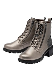 Lotus Grey Block Heel Zip-Up Ankle Boots - Image 2 of 4