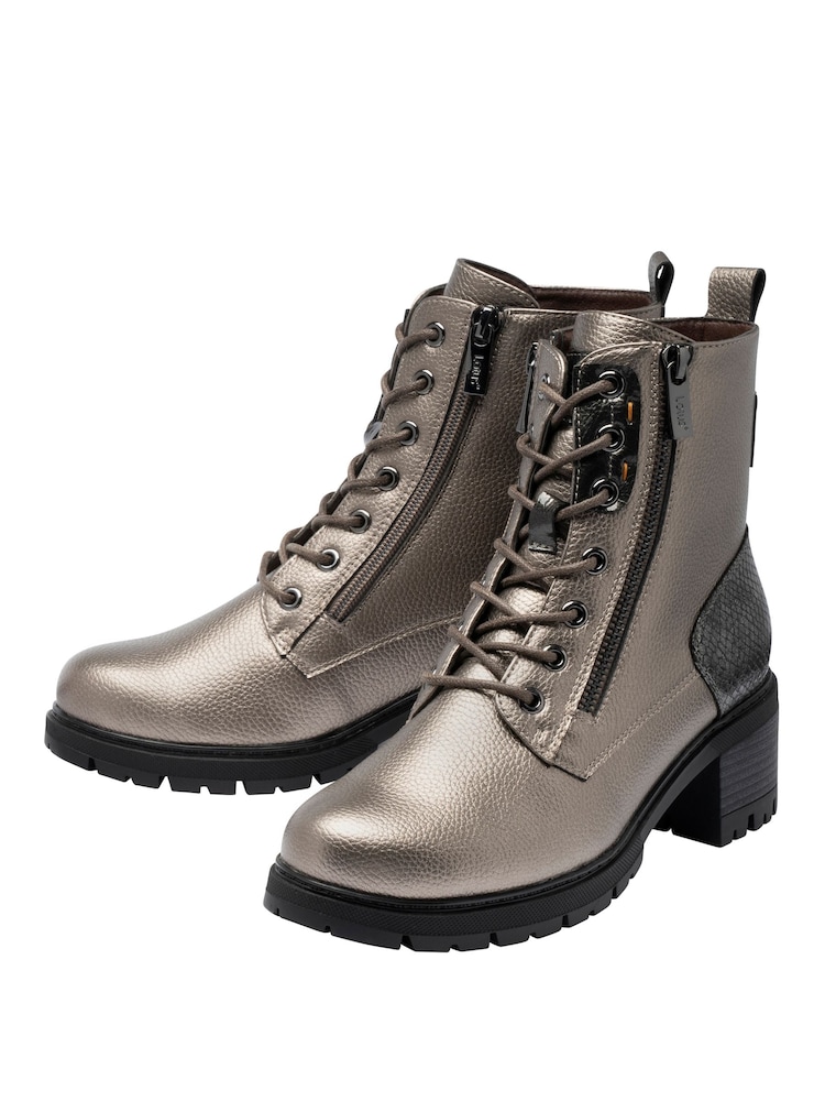 Lotus Grey Block Heel Zip-Up Ankle Boots - Image 2 of 4 Lotus Grey Block Heel Zip-Up Ankle Boots - Image 2 of 4