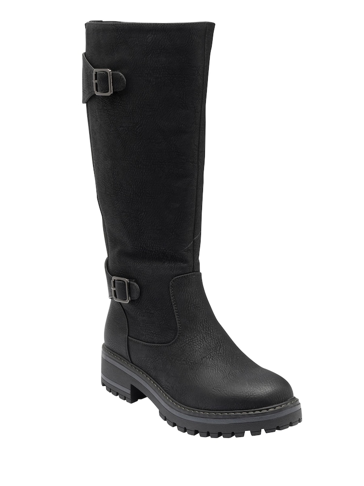 Lotus Black Wide Fit Knee High Boots - Image 1 of 4