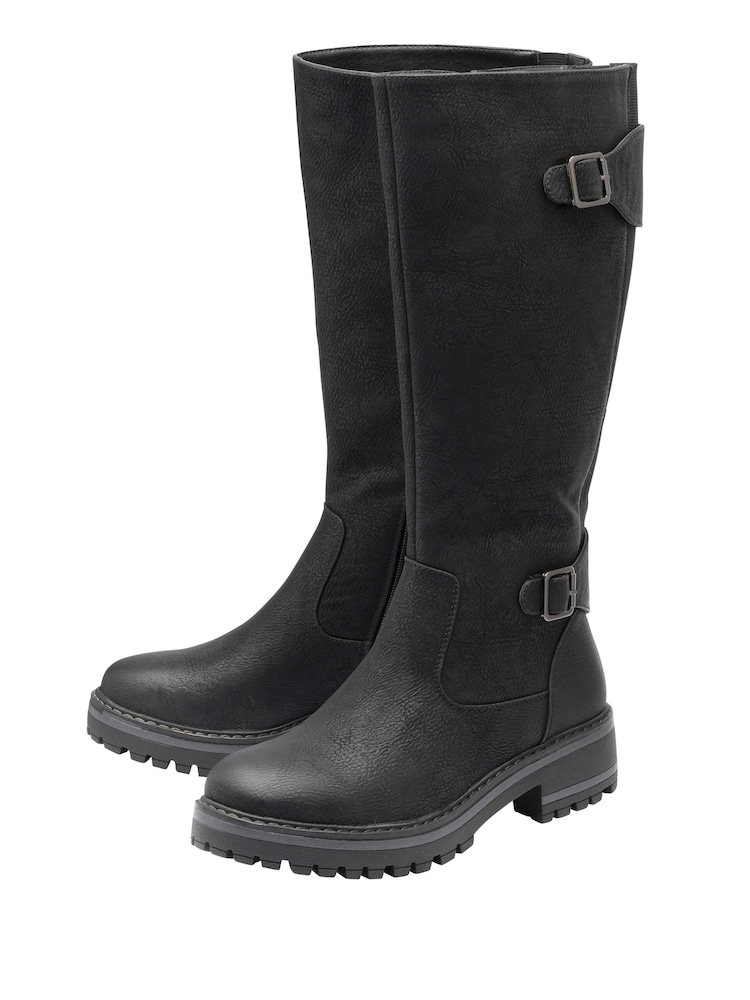 Lotus Black Wide Fit Knee High Boots - Image 2 of 4