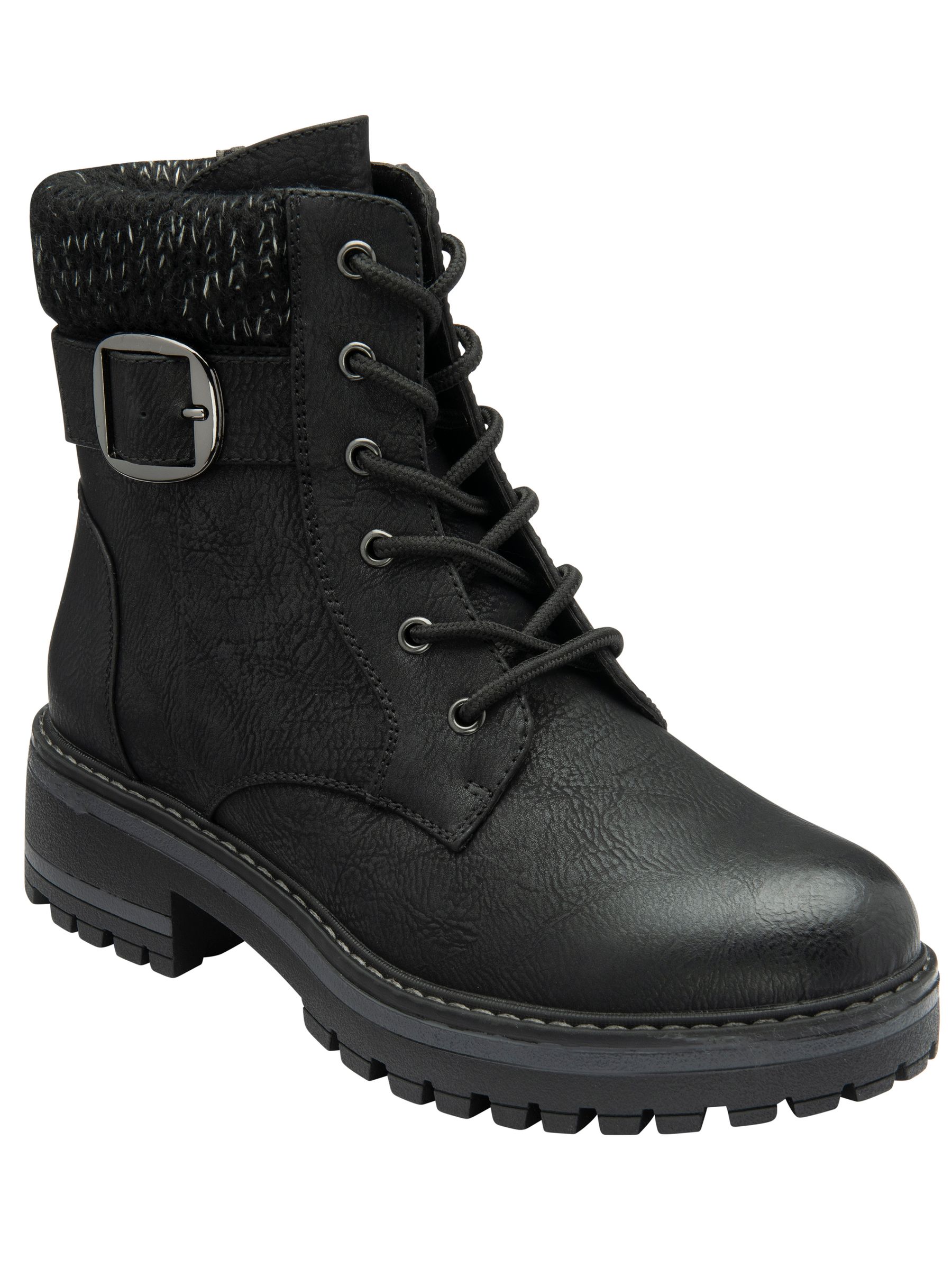 Lotus Women's Black Wide Fit Zip-Up Ankle Boots