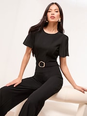 Lipsy Black Short Sleeve Hardware Jumpsuit - Image 3 of 4