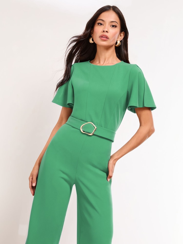 Lipsy Green Short Sleeve Hardware Jumpsuit - Image 4 of 4 Lipsy Green Short Sleeve Hardware Jumpsuit - Image 4 of 4