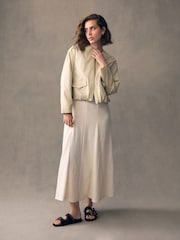 Neutral Cotton Blend Bubble Hem Bomber Jacket - Image 2 of 4