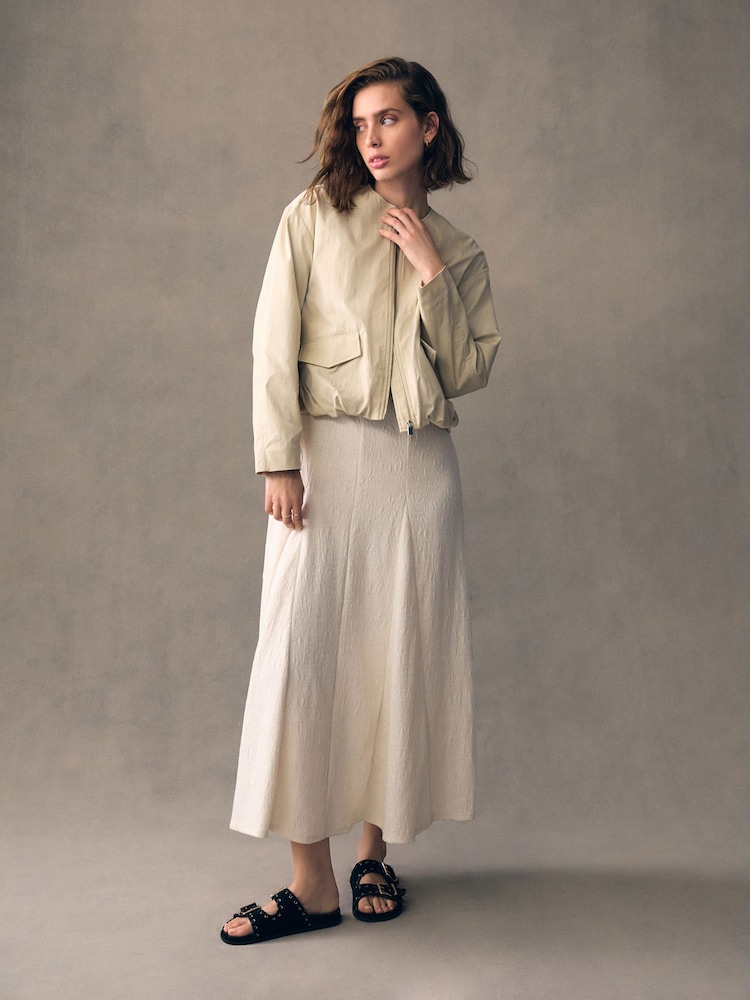 Neutral Cotton Blend Bubble Hem Bomber Jacket - Image 2 of 4