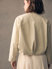 Neutral Cotton Blend Bubble Hem Bomber Jacket - Image 3 of 4