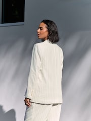 Noir et blanc - Blazer rayé à poitrine simple avec lin - Image 3 of 8