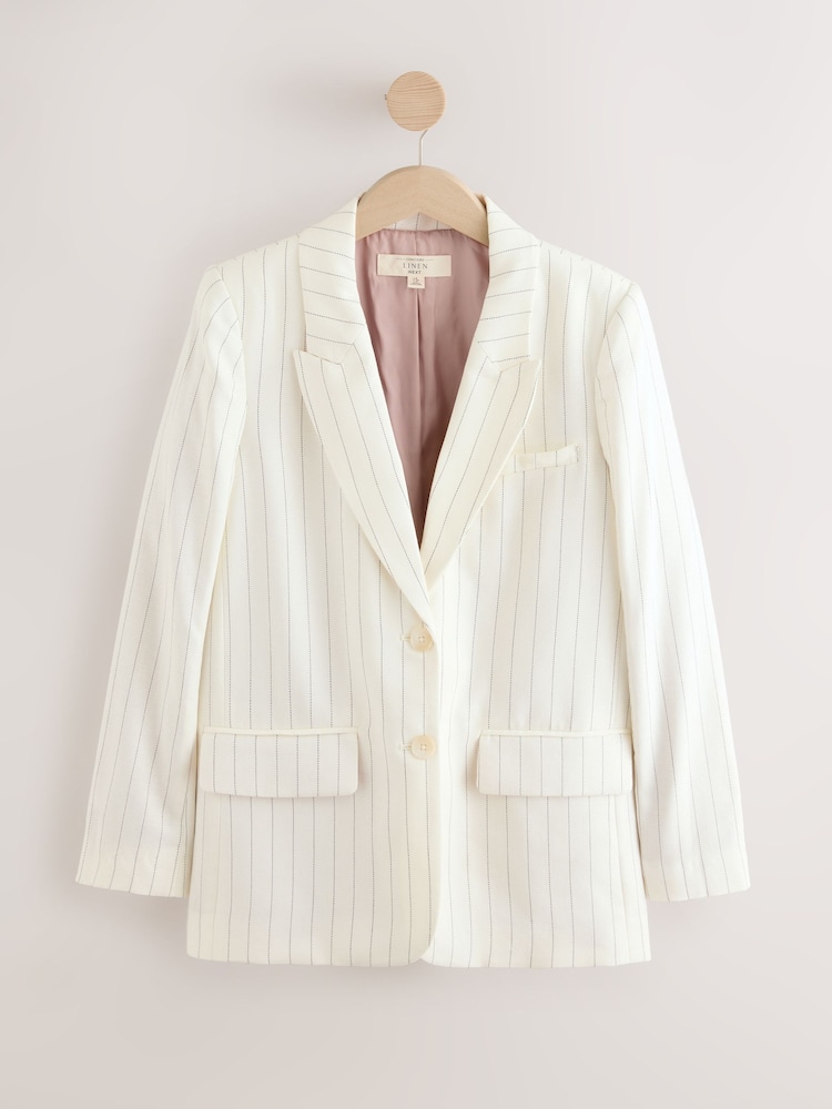 Noir et blanc - Blazer rayé à poitrine simple avec lin - Image 6 of 8