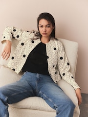 Ecru Floral Embroidered Quilted Cotton Rich Jacket - Image 1 of 8