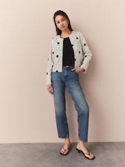 Ecru Floral Embroidered Quilted Cotton Rich Jacket - Image 2 of 8