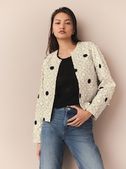 Ecru Floral Embroidered Quilted Cotton Rich Jacket - Image 3 of 8