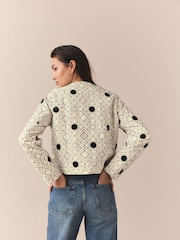 Ecru Floral Embroidered Quilted Cotton Rich Jacket - Image 4 of 8