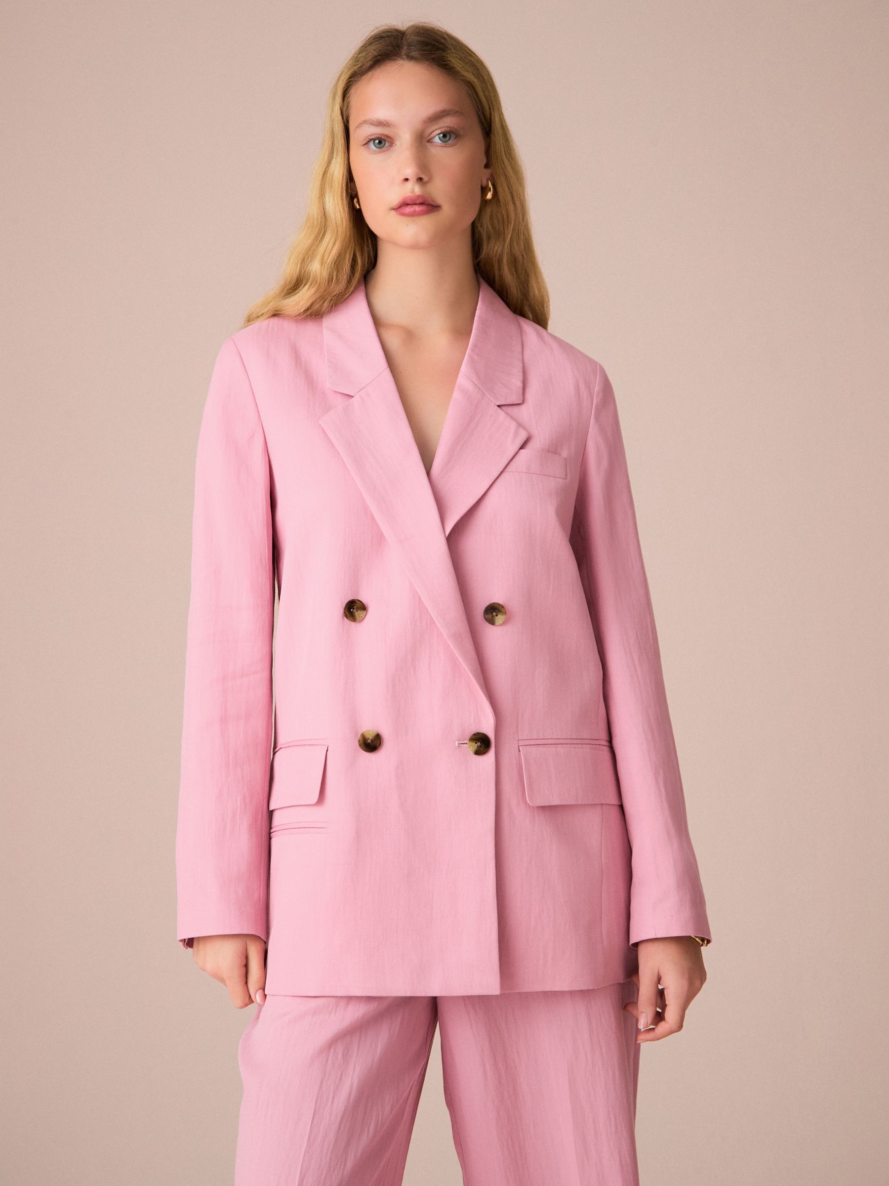 Pink Double Breasted Cool Stretch Wool Blazer