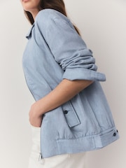 Blue Linen Rich Zip Through Bomber Jacket - Image 4 of 8