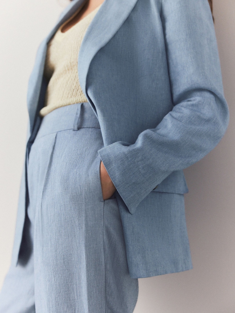 Bleu - Blazer ajusté avec lin - Image 4 of 9