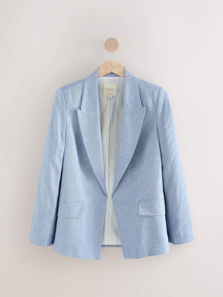 Bleu - Blazer ajusté avec lin - Image 5 of 9