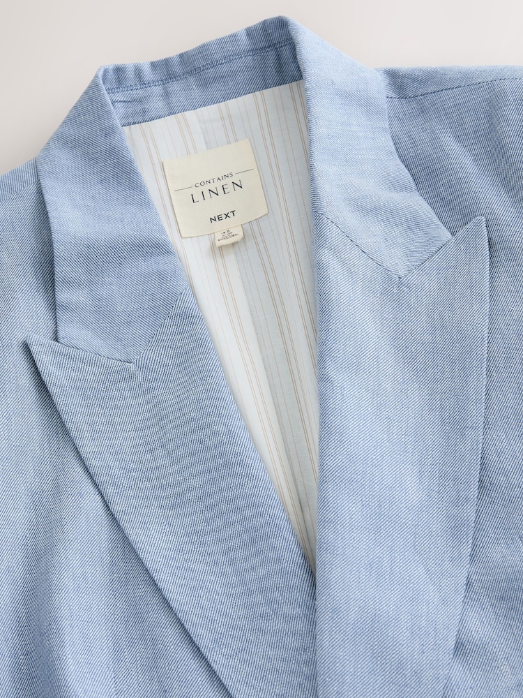 Bleu - Blazer ajusté avec lin - Image 6 of 9