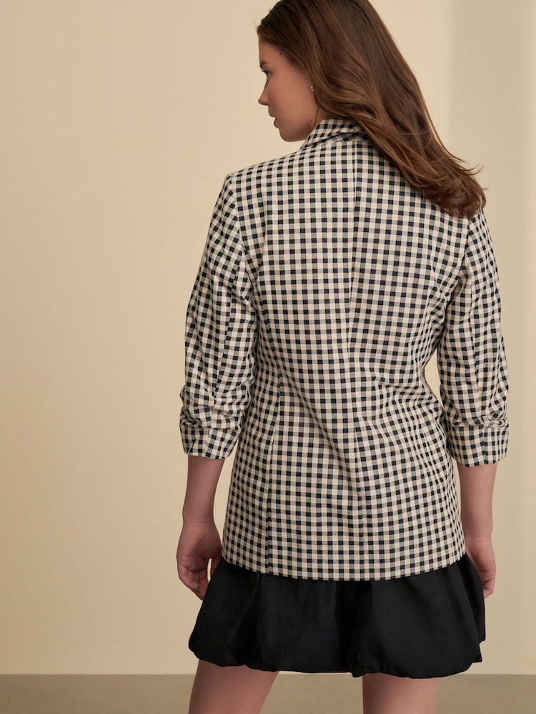 Neutral/Black Check Relaxed Ruched Sleeve Blazer - Image 3 of 7