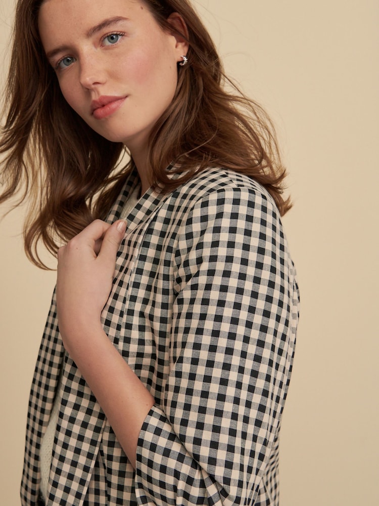 Neutral/Black Check Relaxed Ruched Sleeve Blazer - Image 4 of 7