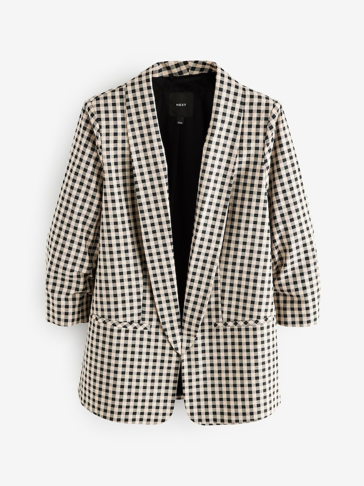 Neutral/Black Check Relaxed Ruched Sleeve Blazer - Image 5 of 7