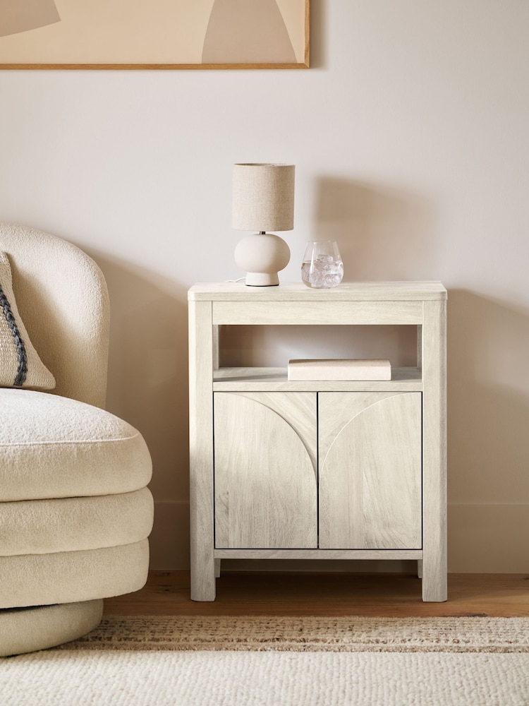White Arches Mango Effect Storage Side Table - Image 1 of 8 White Arches Mango Effect Storage Side Table - Image 1 of 8