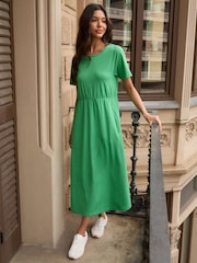 Threadbare Green Jersey Midi Smock Dress With Pockets - Image 1 of 5