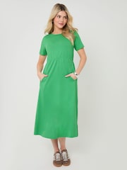 Threadbare Green Jersey Midi Smock Dress With Pockets - Image 3 of 5