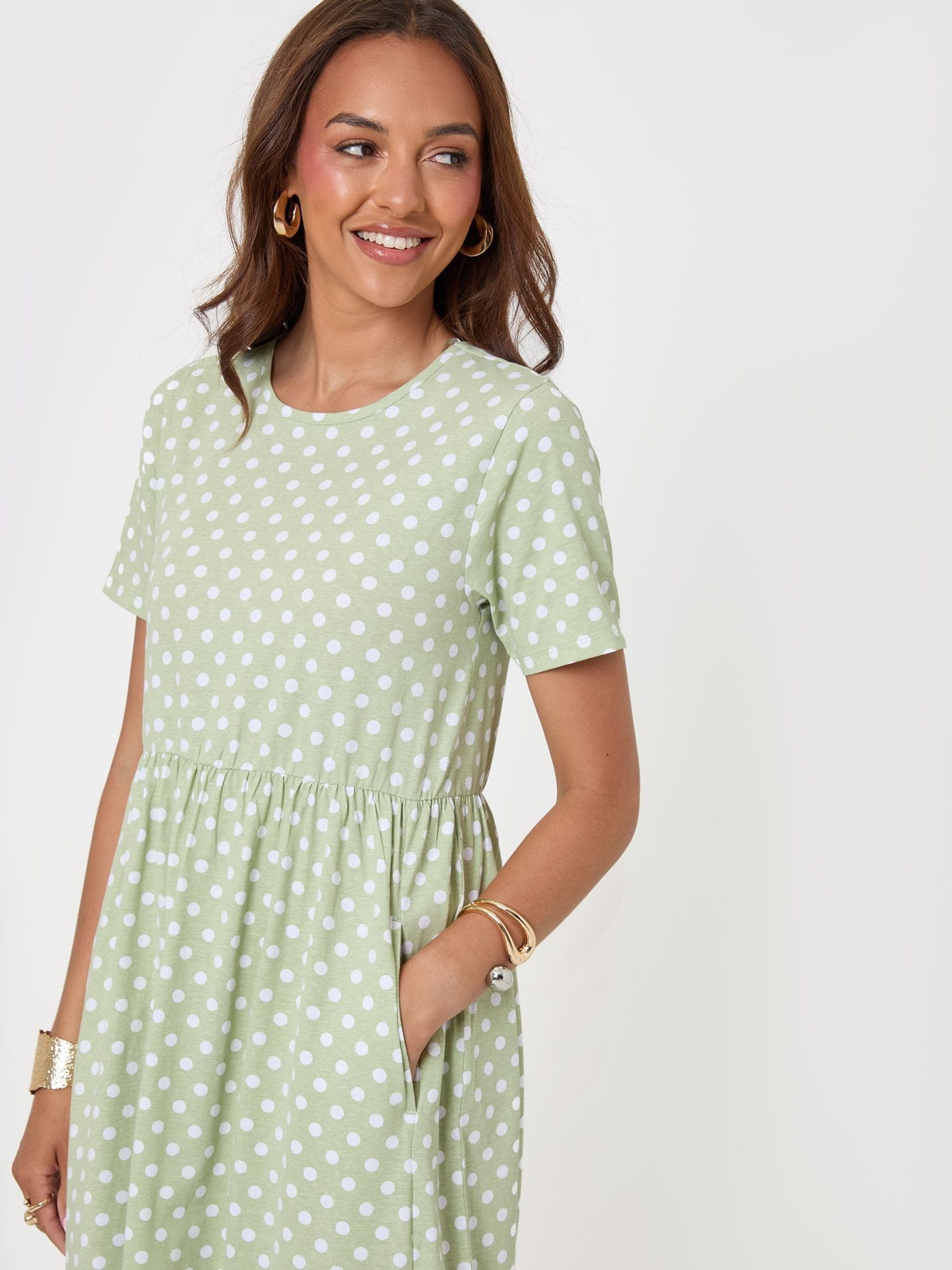 Buy Threadbare Sage Green Jersey Midi Smock Dress With Pockets