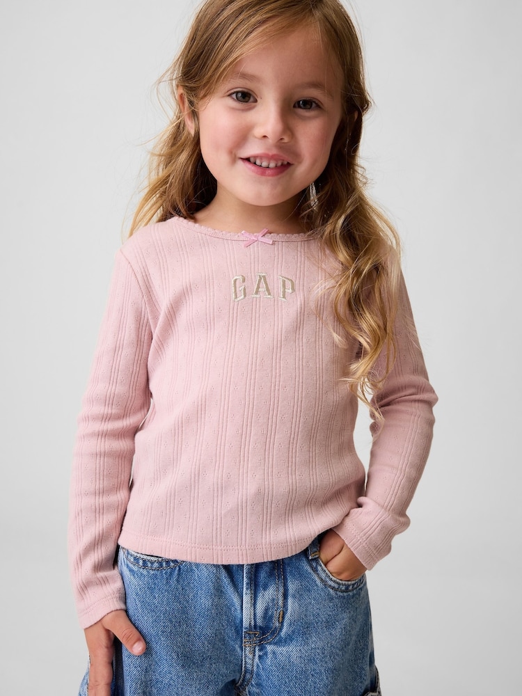 Gap Pink Arch Logo Pointelle Long Sleeve T-Shirt (6mths-5yrs) - Image 1 of 4 Gap Pink Arch Logo Pointelle Long Sleeve T-Shirt (6mths-5yrs) - Image 1 of 4